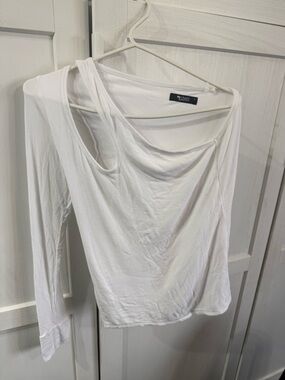 Michael Lauren White One-Shoulder Cutout Long-Sleeve Top